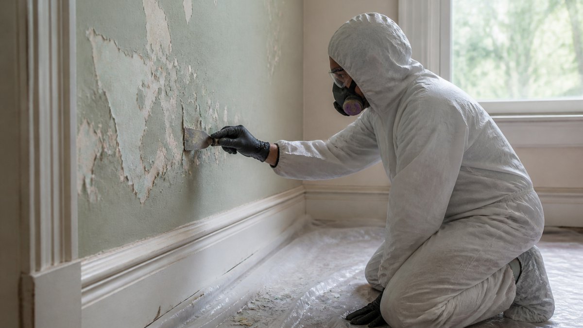 Professional demonstrating safe lead paint removal services technique in modern clinical setting with natural lighting