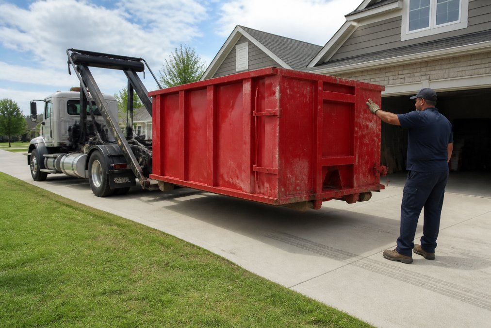 Professional illustration showing roll-off and dumpster and positioned concepts for same-day dumpster delivery