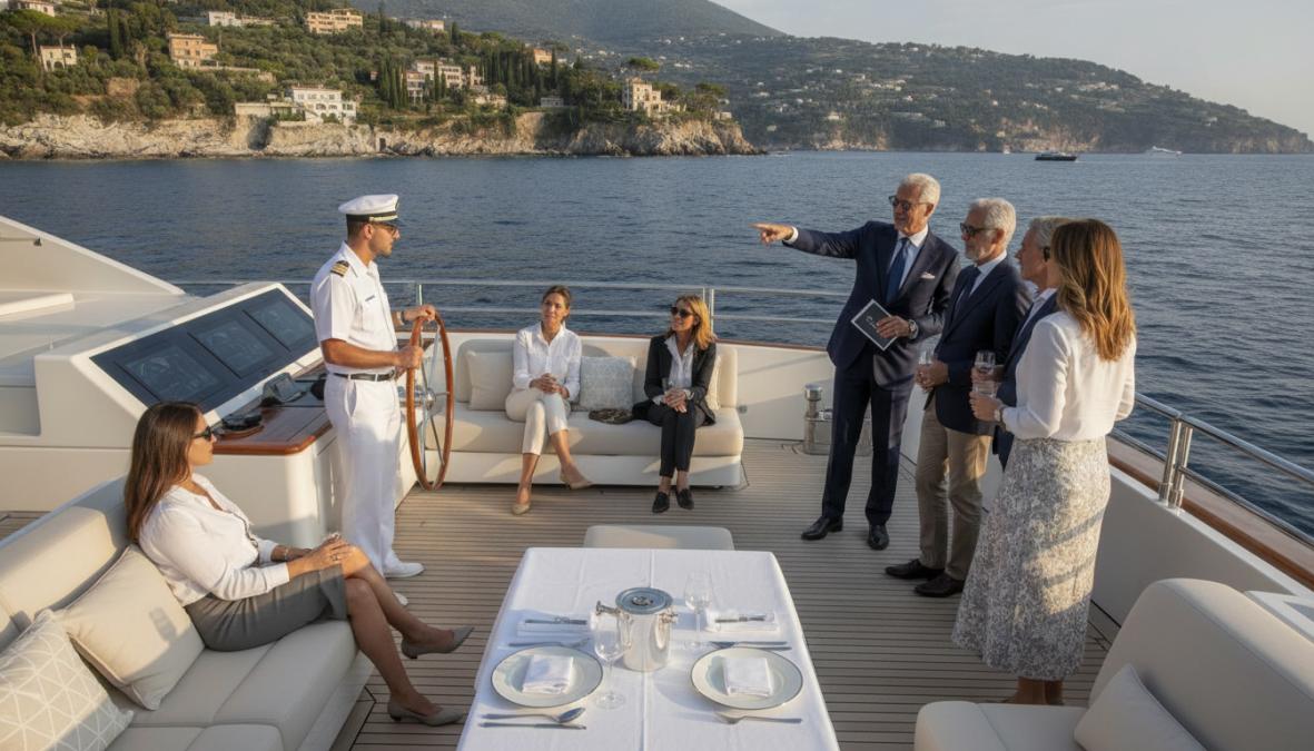 Professional illustration showing Sanlorenzo, Mediterranean for sanlorenzo yacht for sale