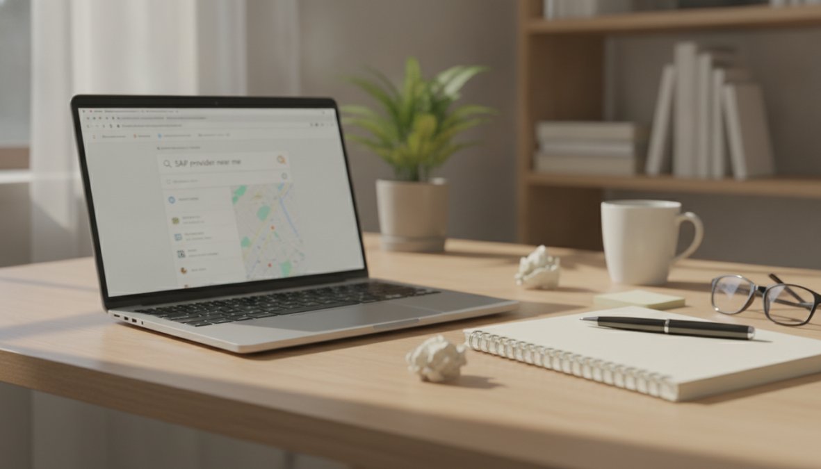 Step-by-step visual guide for person and sitting and desk concepts for sap provider near me