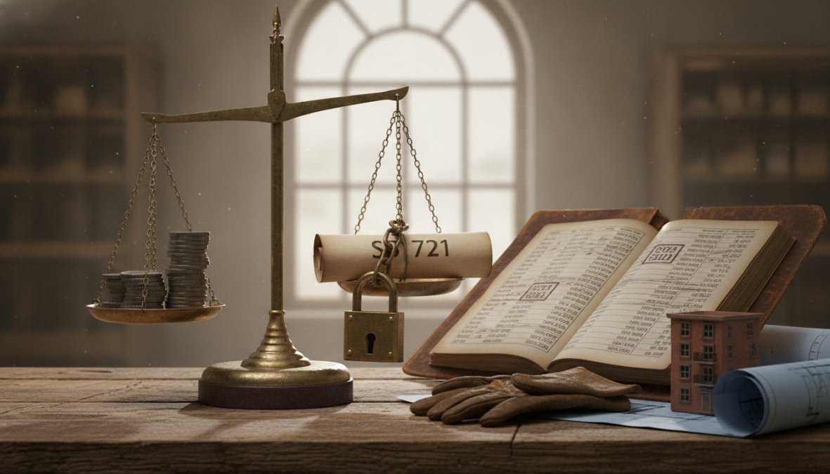 Professional illustration showing Licensed for SB 721 penalties