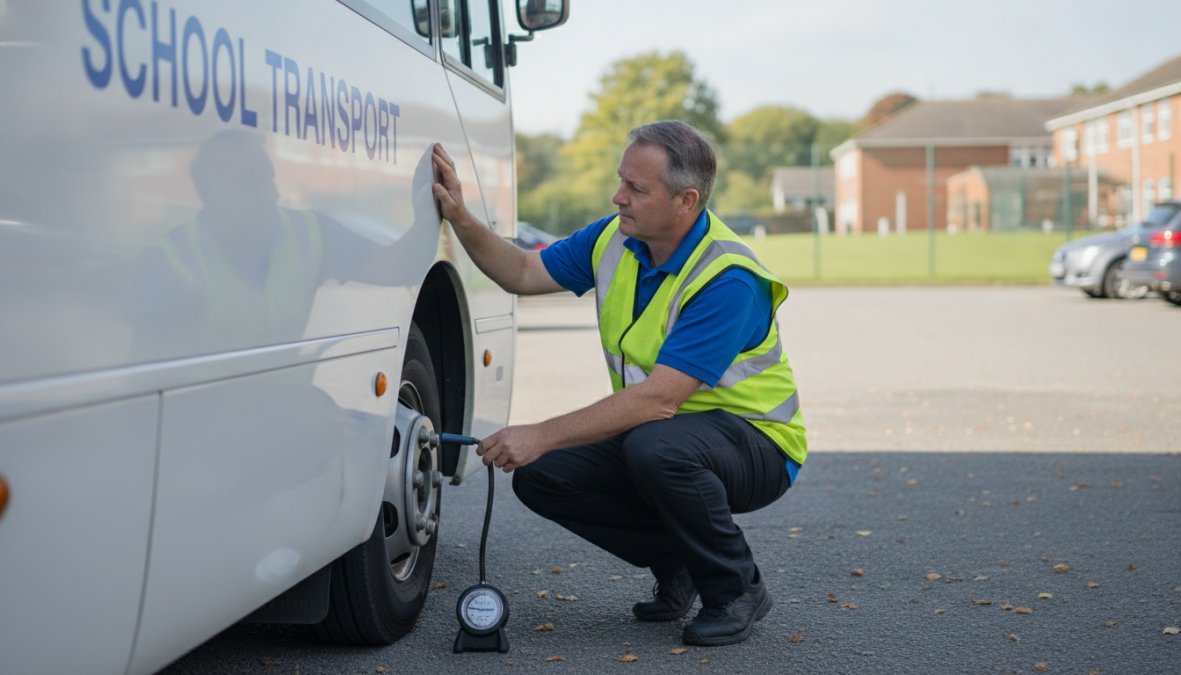 Professional illustration showing school and minibus and driver concepts for minibus compliance