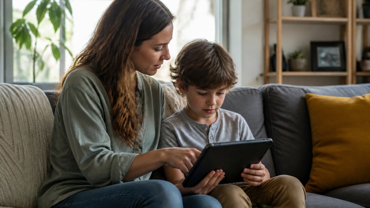 Infographic showing a step-by-step process for creating a secure digital environment for kids using tablet settings.