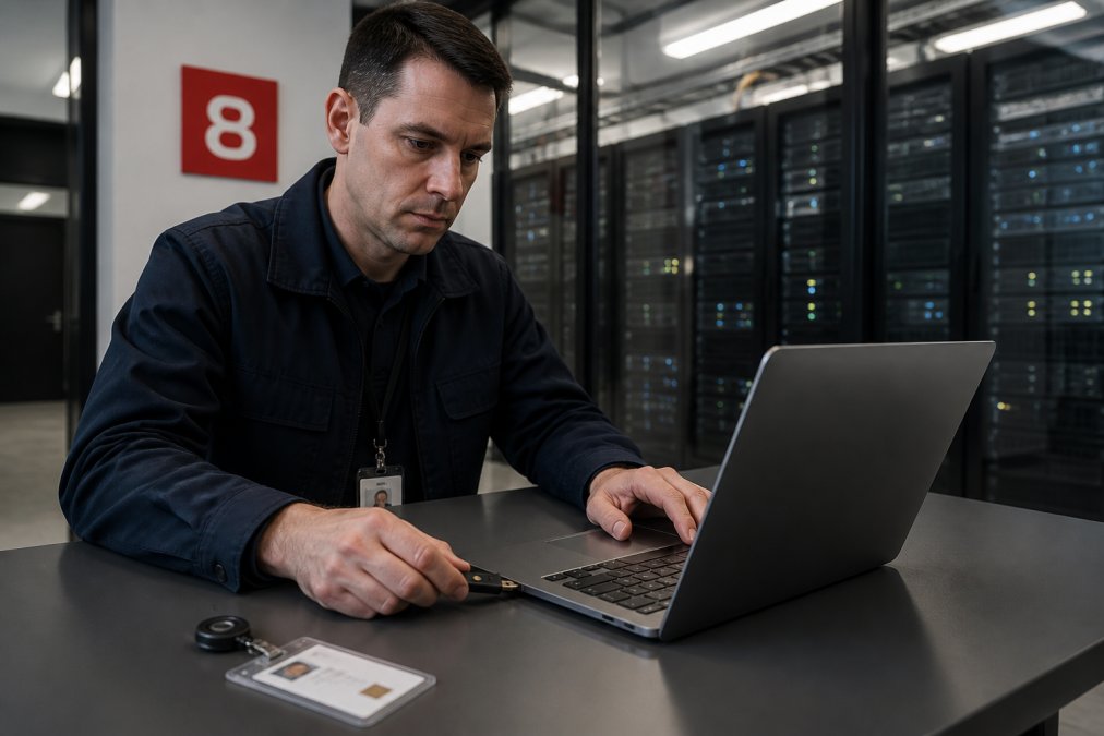 Security officer using a hardware key for end user verification at a secure facility terminal