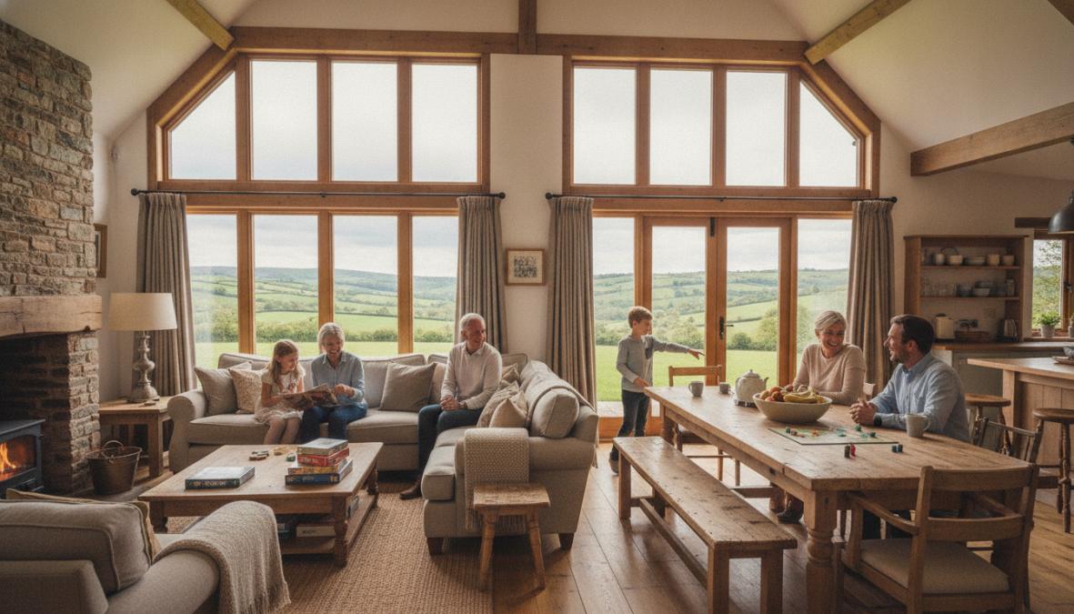 Professional illustration showing multi-generational and family and group concepts for self-catering for groups