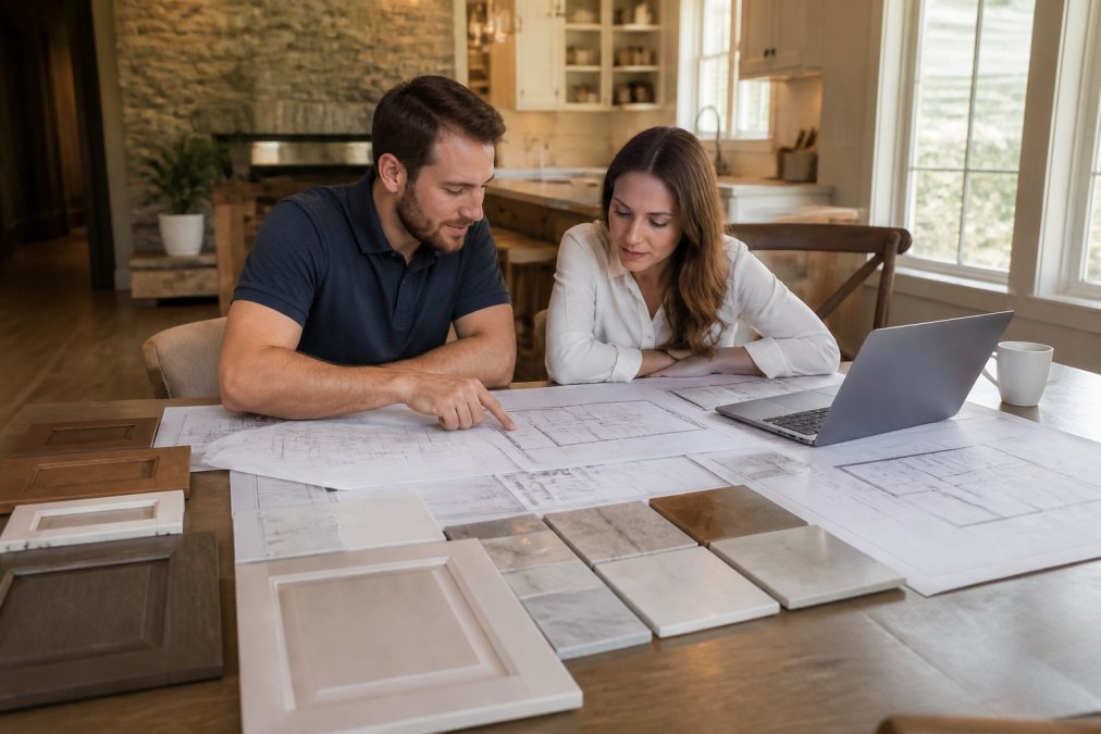 Infographic comparing key design and construction steps for semi-custom vs custom homes