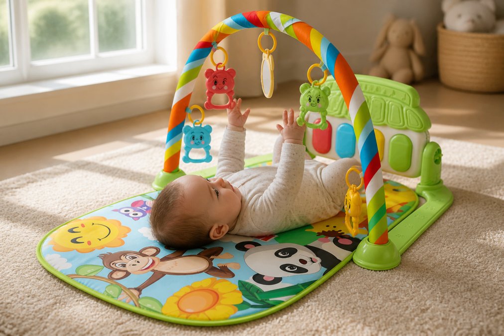 Professional illustration showing Baby for sensory exploration toys for infants