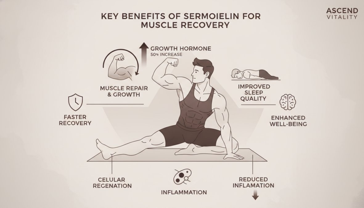 Illustration showing the benefits of benefits of sermorelin for muscle recovery