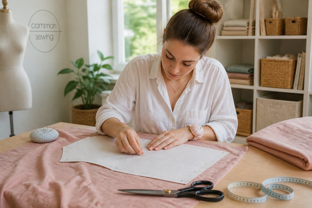 Step-by-step guide for pinning and cutting cotton sewing patterns for beginners