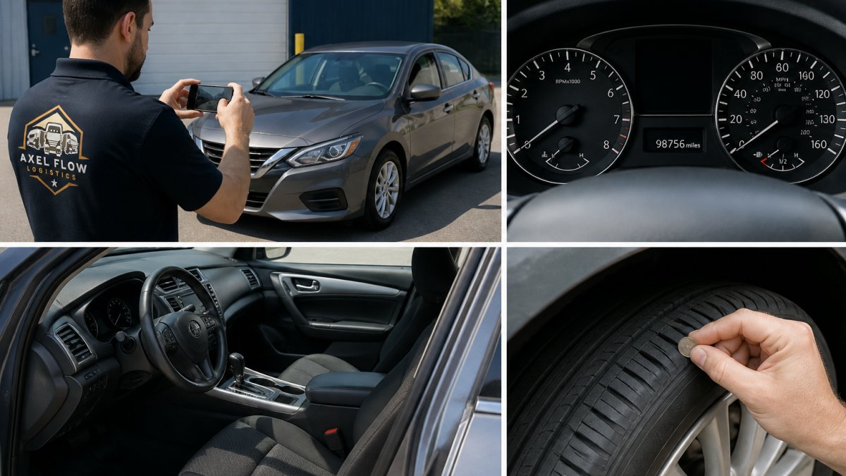 Owner documenting car condition with a smartphone before shipping one car across state lines by photographing the exterior
