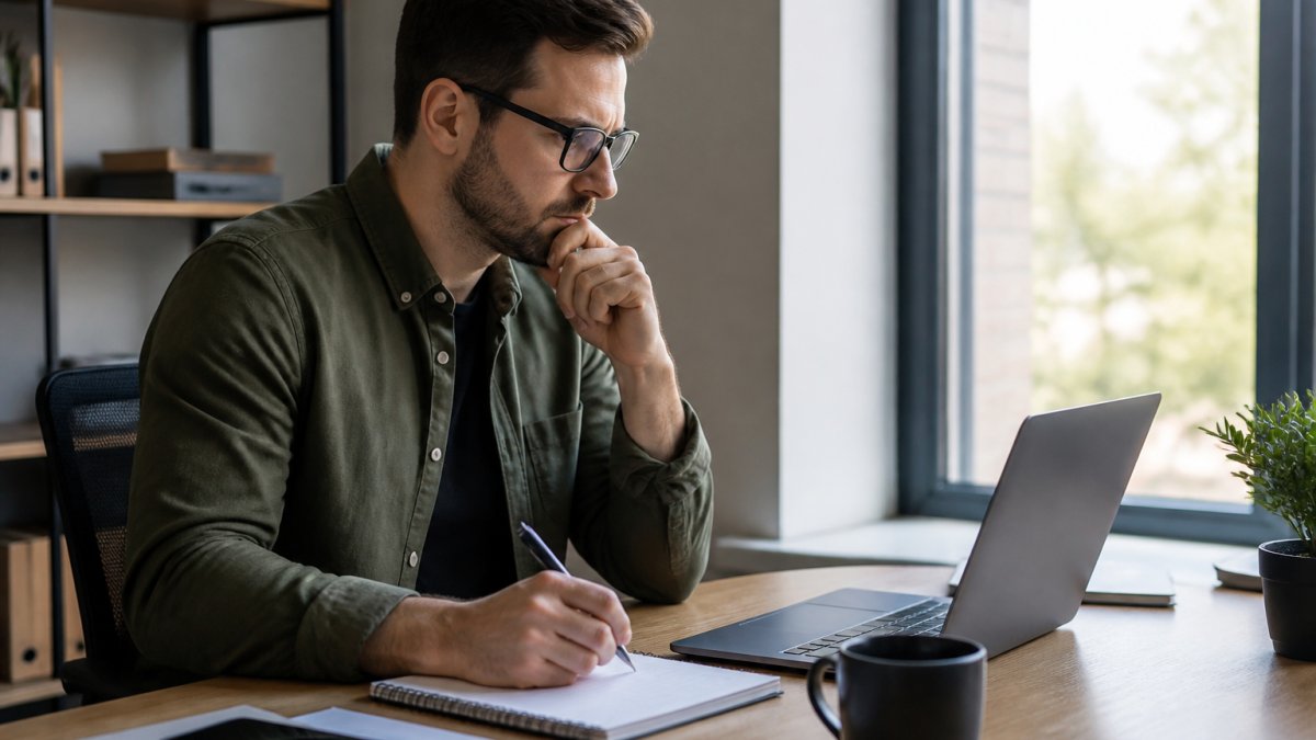 Marketing manager reviewing Shopify store speed optimization metrics on a laptop at a desk