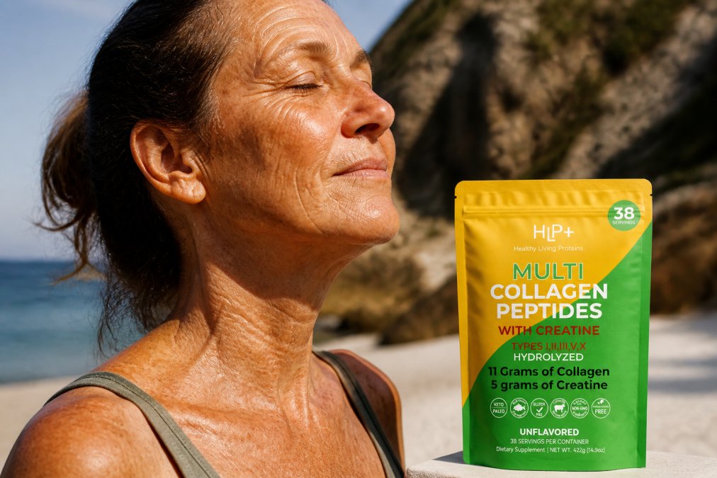 Person with visible sun damage, age spots, and wrinkles on face and neck from chronic UV exposure, showing effects of photoaging in natural outdoor outdoor lighting
