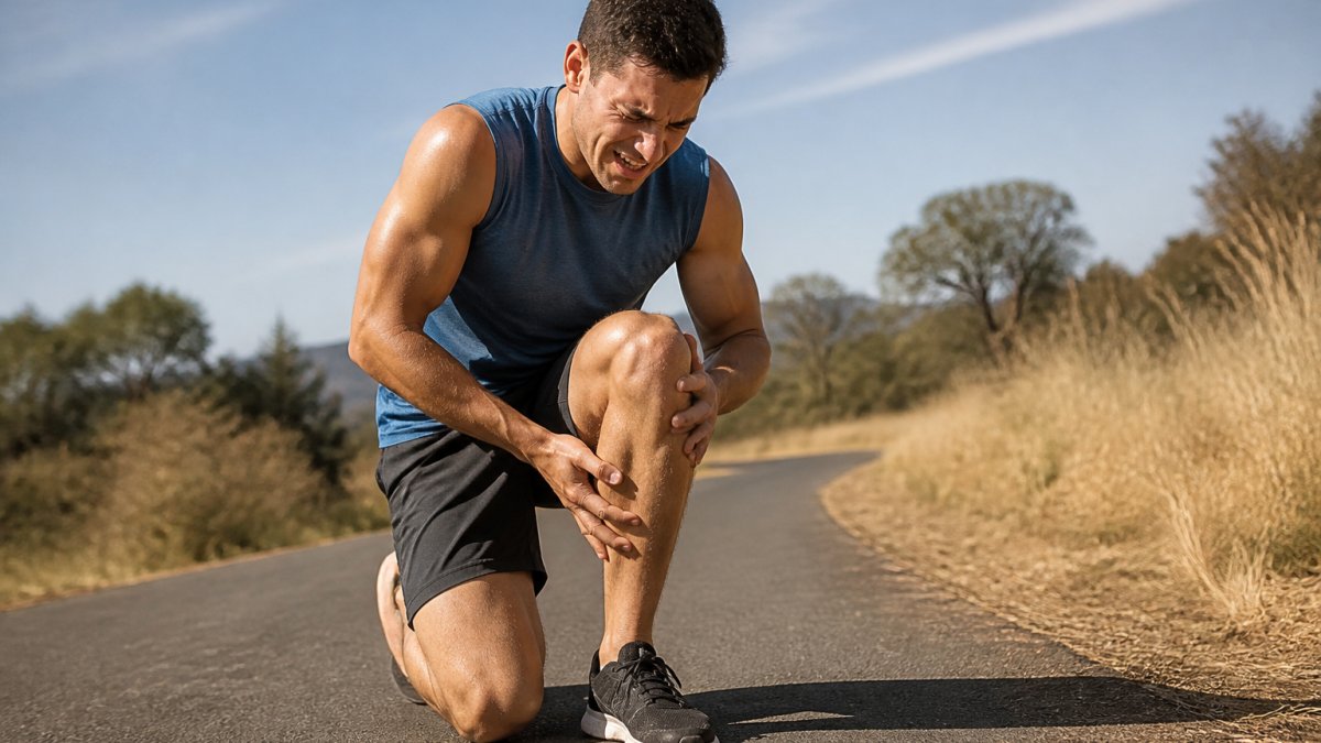 Infographic illustrating signs of electrolyte imbalance in active adults experiencing muscle cramps during exercise.