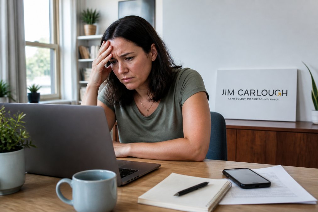 Frustrated remote worker viewing unread messages, reflecting signs of micromanagement in remote teams.