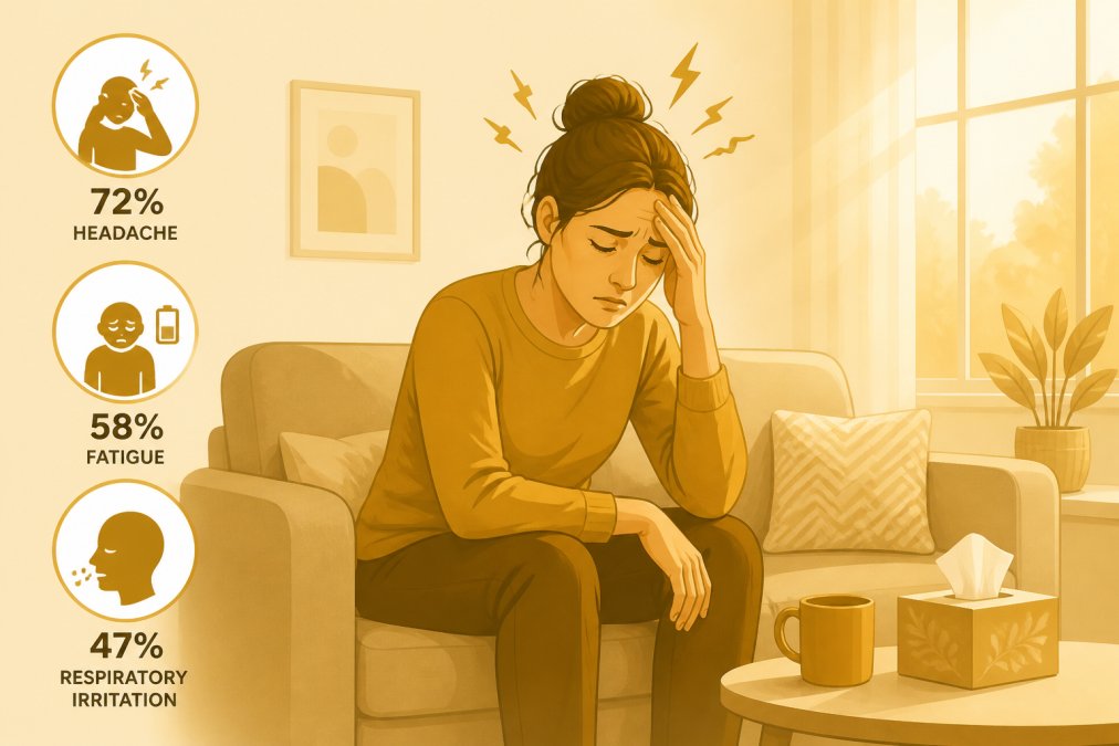 Professional illustration showing signs of poor indoor air quality