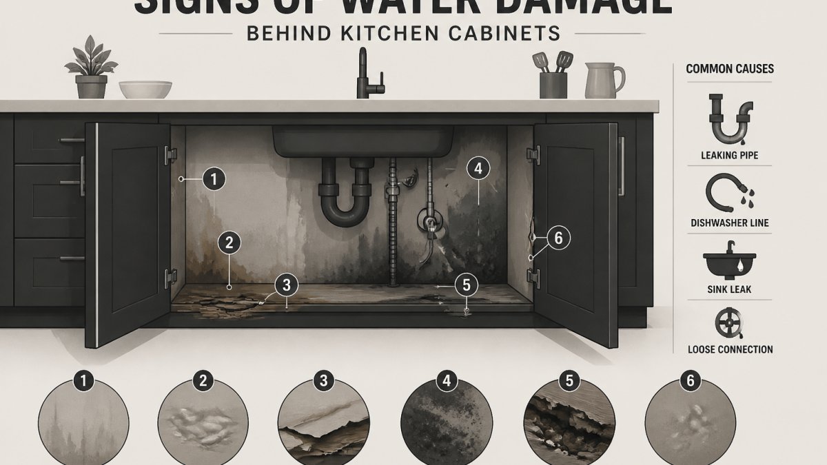 Signs of Water Damage Behind Kitchen Cabinets