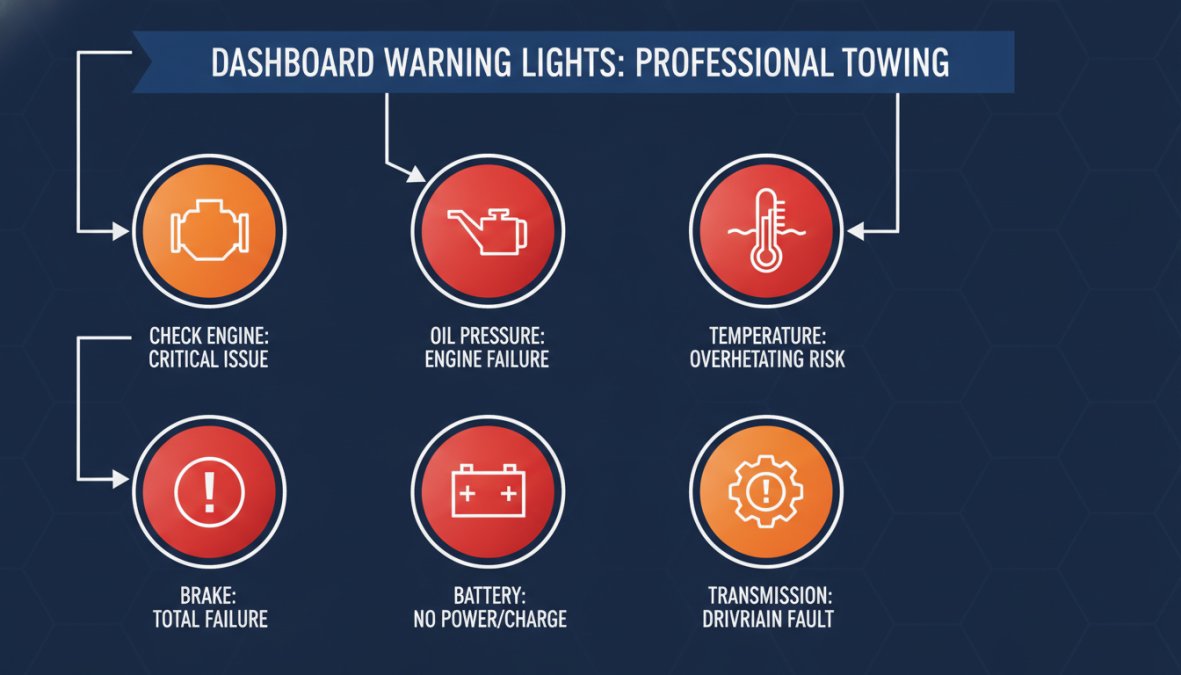 Professional illustration showing Diagram for signs your car needs professional towing