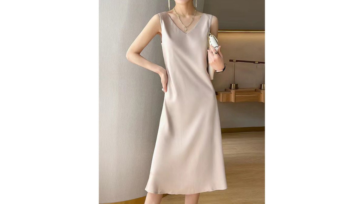 Sleeveless Dress Women Satin Long below the Knee Summer Inner Wear plus Size Solid Color Halter Dress