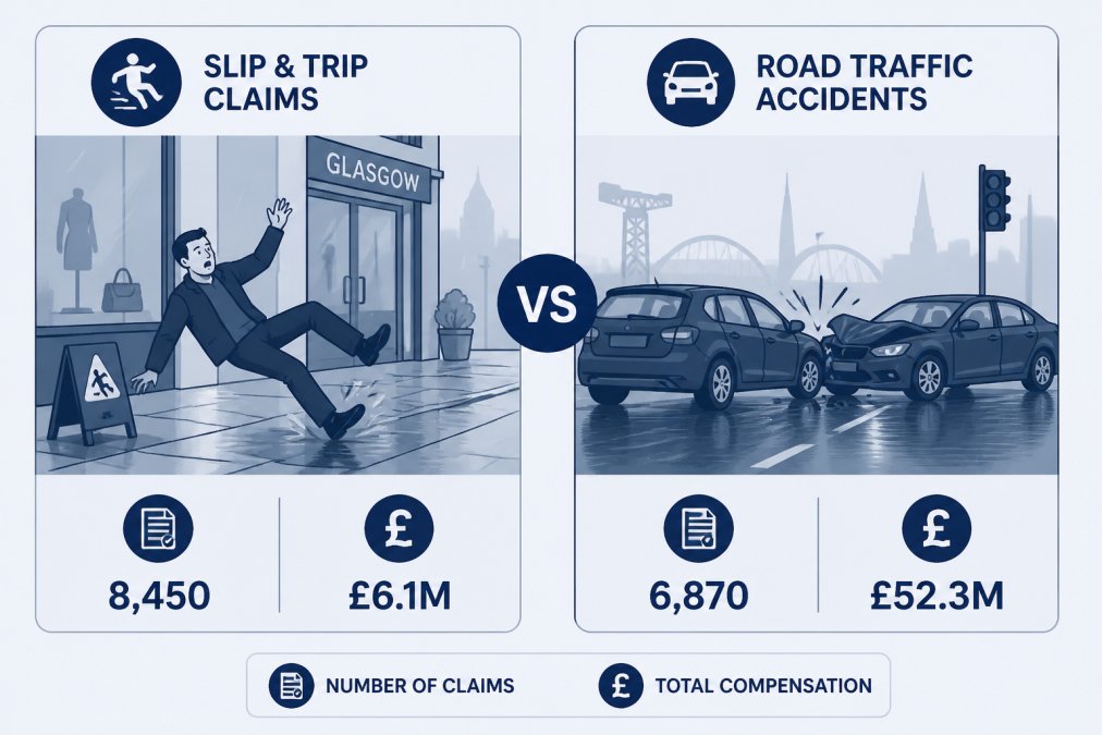 Side-by-side comparison of slip and trip claims Glasgow