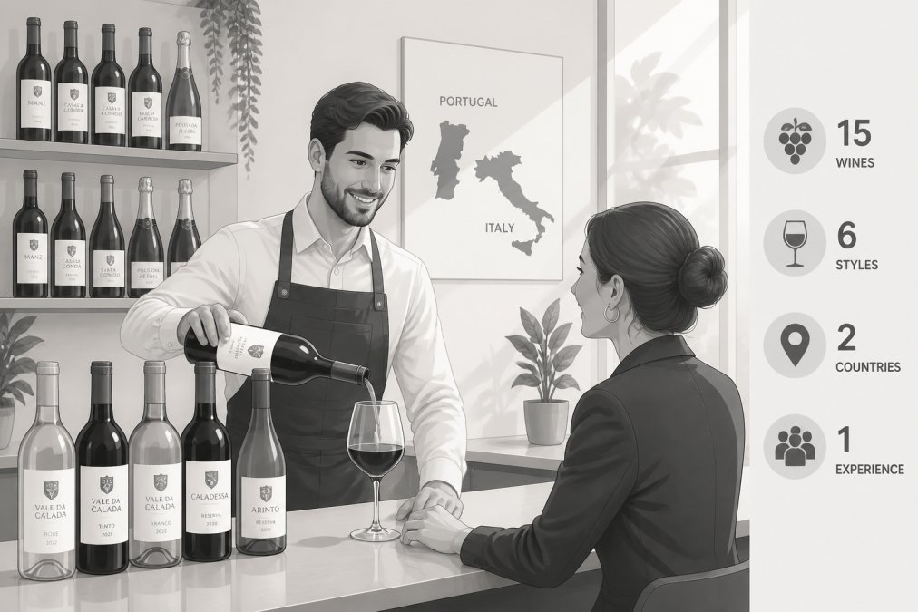 Restaurant staff member pouring wine at a bar, engaged with a customer, demonstrating professional service and wine knowledge, with natural lighting highlighting the interaction