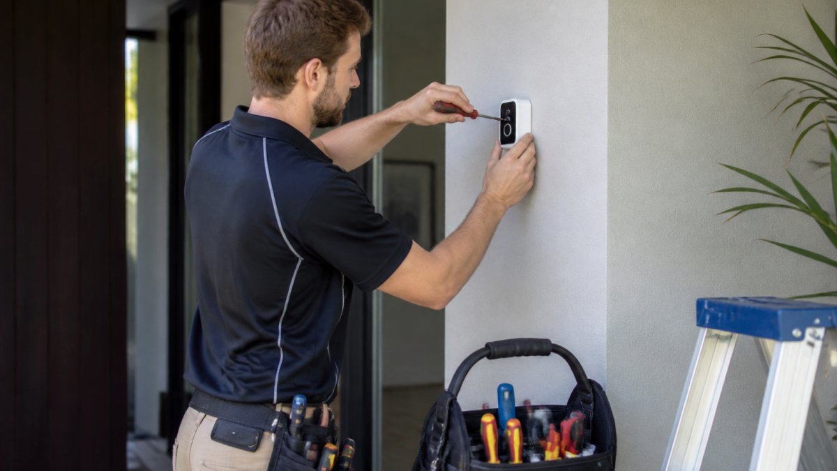 Licensed electrician performing a smart home installation process for smart home installers Gold Coast services