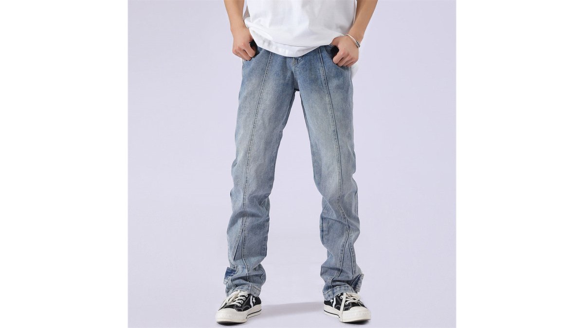 Solid Colour Patchwork Straight-leg Jeans For Men