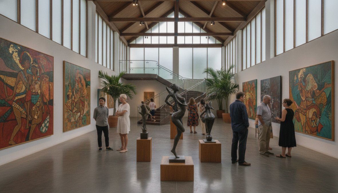 Professional illustration showing Interior, Southeast Asian for southeast asian art gallery