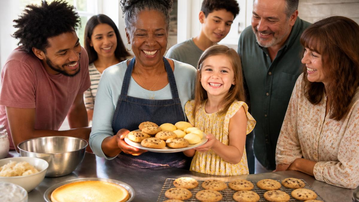 A multigenerational group of diverse friends and family, including Black, white, and Hispanic people of different ages, gathered in a warm home kitchen. An older Black woman and a young white child smile while holding a plate of freshly baked Southern teacakes and chocolate chip cookies. ### The Pantry Pie Tradition: Chess Pie, Pecan Pie, and Sweet Potato Pie The pantry pie is the backbone of Southern dessert baking: a single-crust dessert made from ingredients a Southern cook already had on hand. Chess pie is the purest example, a sweet custard set in a crust. Pecan pie adds a native nut, sweet potato pie swaps in a root vegetable that stored through winter, and Key lime pie follows the same logic with citrus. ### Beyond Pie: Peach Cobbler, Banana Pudding, and Red Velvet Cake Not every Southern classic is a pie. Peach cobbler tops stewed fruit with a biscuit-like dough and bakes in one dish. Banana pudding layers vanilla custard, sliced banana, and cookies, then chills. Red velvet cake pairs a mild cocoa crumb with a tangy frosting. Each shares the same DNA: one vessel, one bake or chill, and enough to serve a table. ## Classic Northern Cookies: European Roots and Everyday Baking Northern cookies are individual, portable, and precise. The tradition rewards careful measuring and chilling dough, and it produced most of the cookies Americans bake by default. (/pages/about-us). Our mixes carry Southern heritage recipes forward in a form anyone can bake, from [Madear's Old Fashion Teacakes](https://luraskitchen.com/products/madear-s-old-fashion-teacakes) to [Tura Lura's Chocolate Chip Pecan](https://luraskitchen.com/products/2025-holiday-presale-bundle-1) and our [ready-to-gift teacake bag](https://luraskitchen.com/products/ready-to-gift-teacake-bag).
<p>Whether you start with a Southern classic or a northern favorite, tradition, taste, and love: It's all in the mix.</p>
<section style=