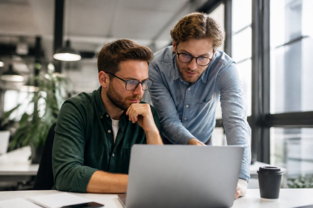 SSL Certificaat: Wat Het Is en Waarom Nodig Close-up van een laptopscherm waarop een groen slotje en 'https://' zichtbaar zijn in de adresbalk van een browser, met een wazige kantoorsetting op de achtergrond
