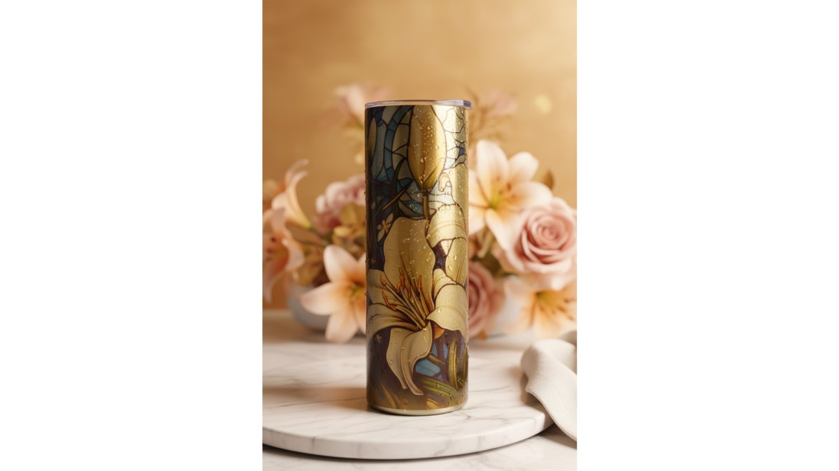 Stained Glass Lily 20 oz Stainless Steel Skinny Tumbler