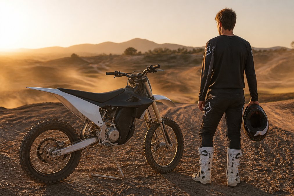 Professional illustration showing A Stark VARG MX for stark future motorcycle review