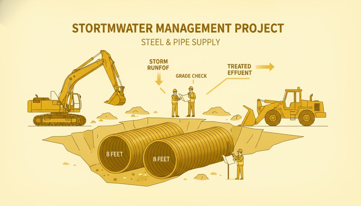 Professional illustration showing steel pipe supply drainage
