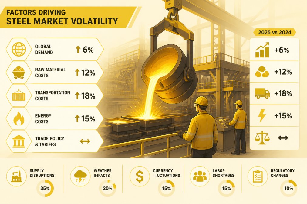 Professional illustration showing steel price trends for contractors 2026
