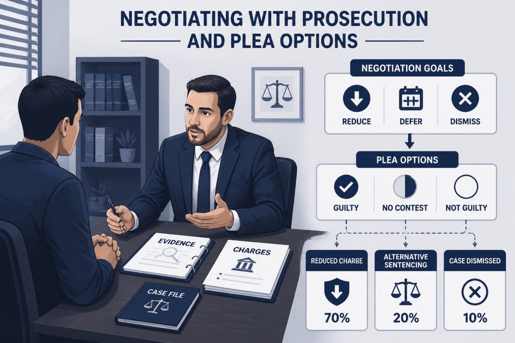 Attorney in professional business attire having a serious discussion with client in a private consultation office, with case materials on the table and focused expressions