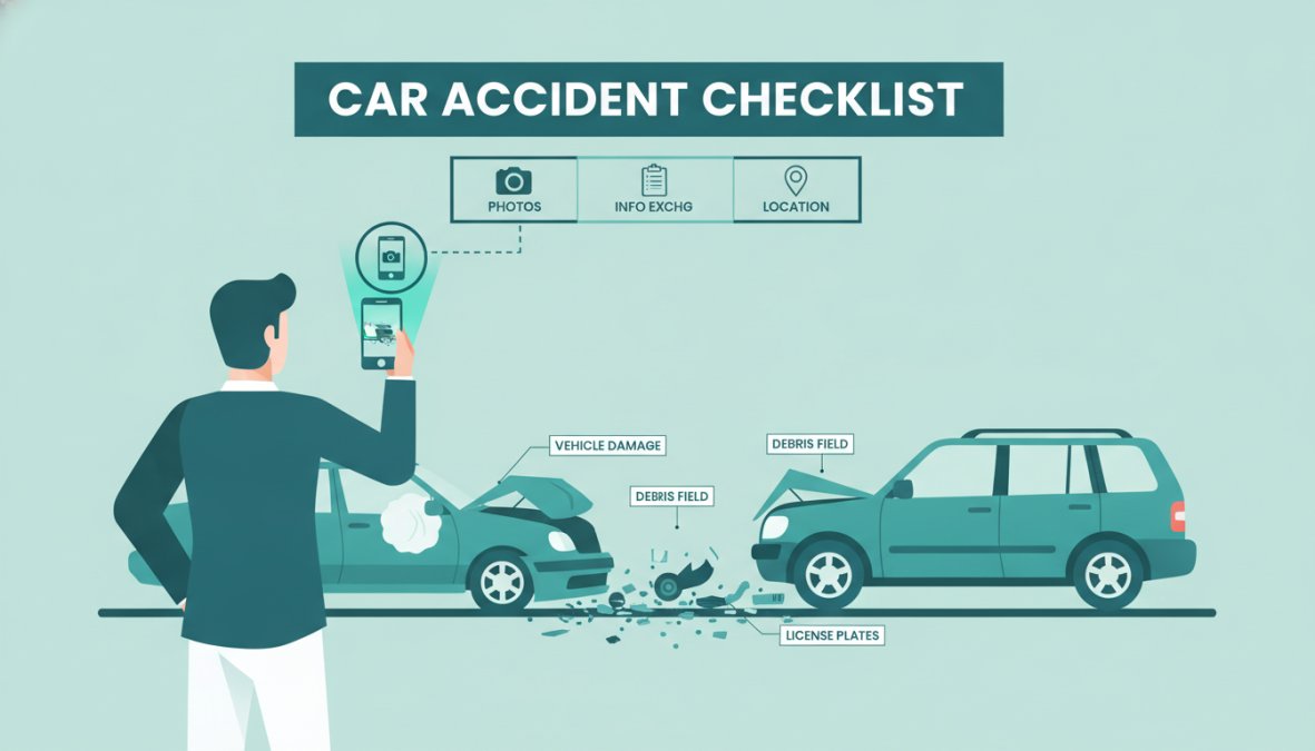 Professional illustration showing steps after car accident