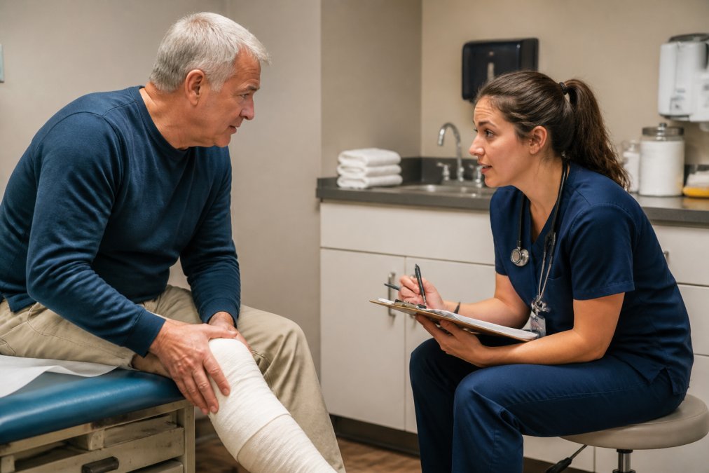 Professional illustration showing Patient for slip and fall steps