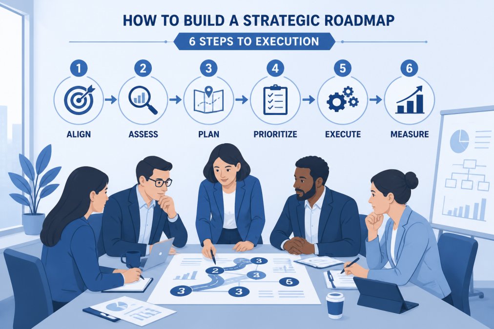 Diverse team of business professionals gathered around a conference table, reviewing documents and discussing strategy with a whiteboard visible in the background, natural office lighting