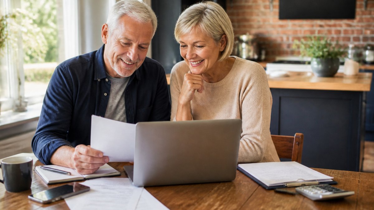 Infographic showing a step-by-step process for managing retirement savings while reviewing financial documents