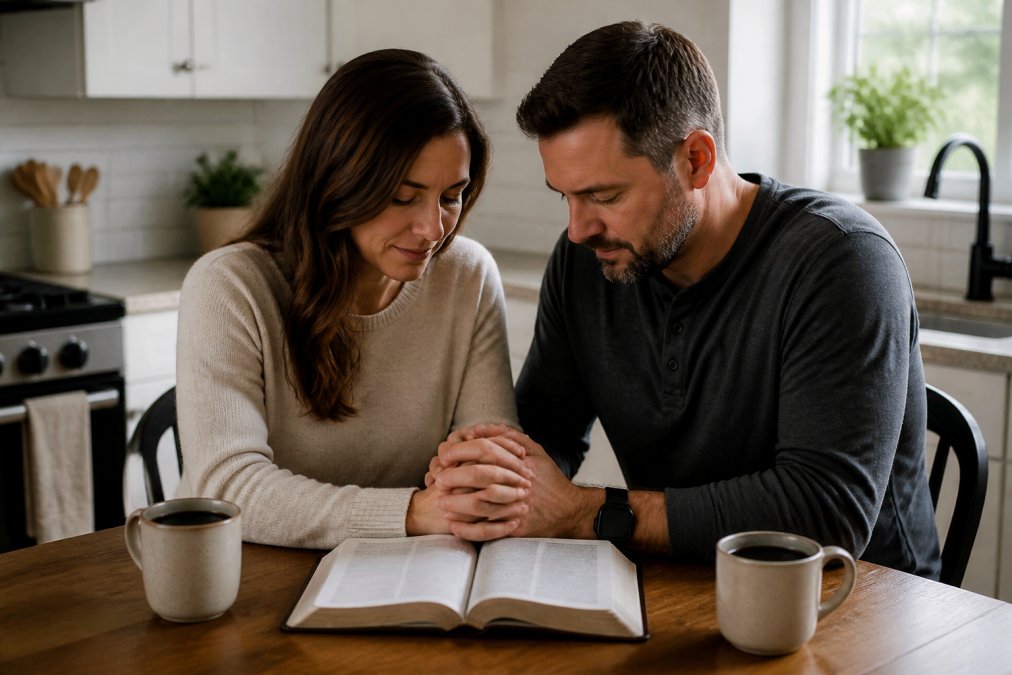 Professional illustration showing strengthening marriage through faith