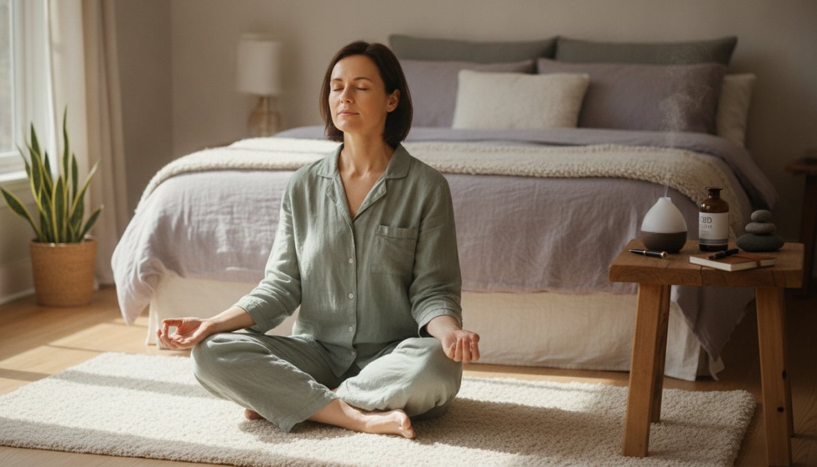 Professional illustration showing Person for stress relief and sleep
