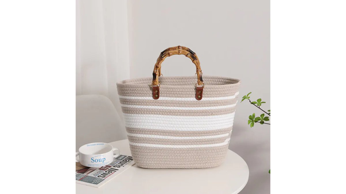 Striped Large Capacity Cotton Yarn Woven Tote Bag