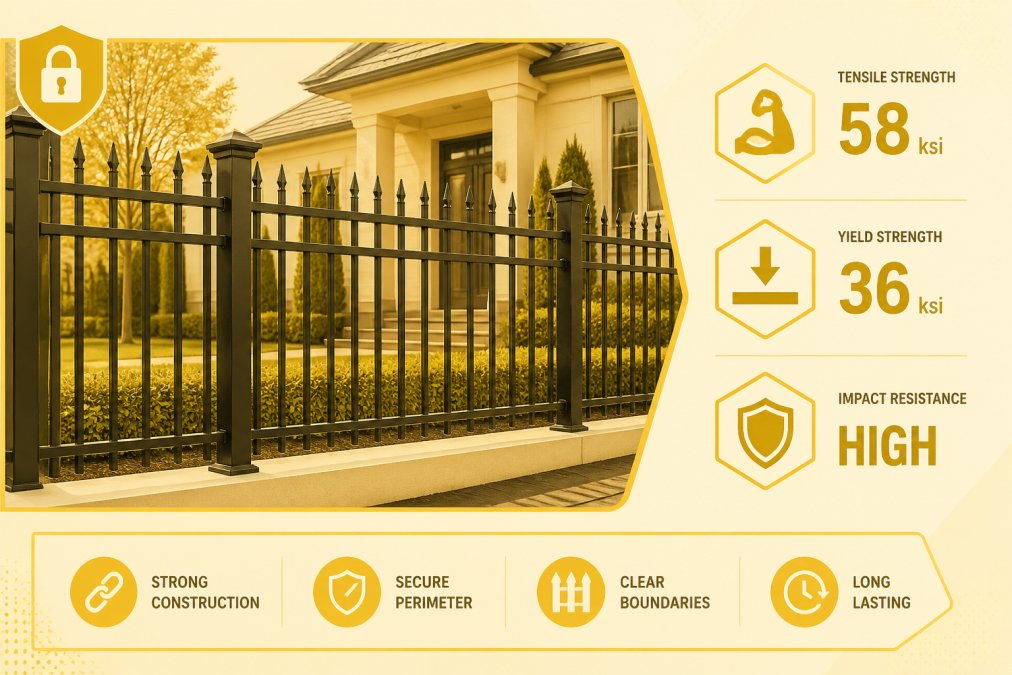 Security features diagram for structural steel vs aluminum for fencing