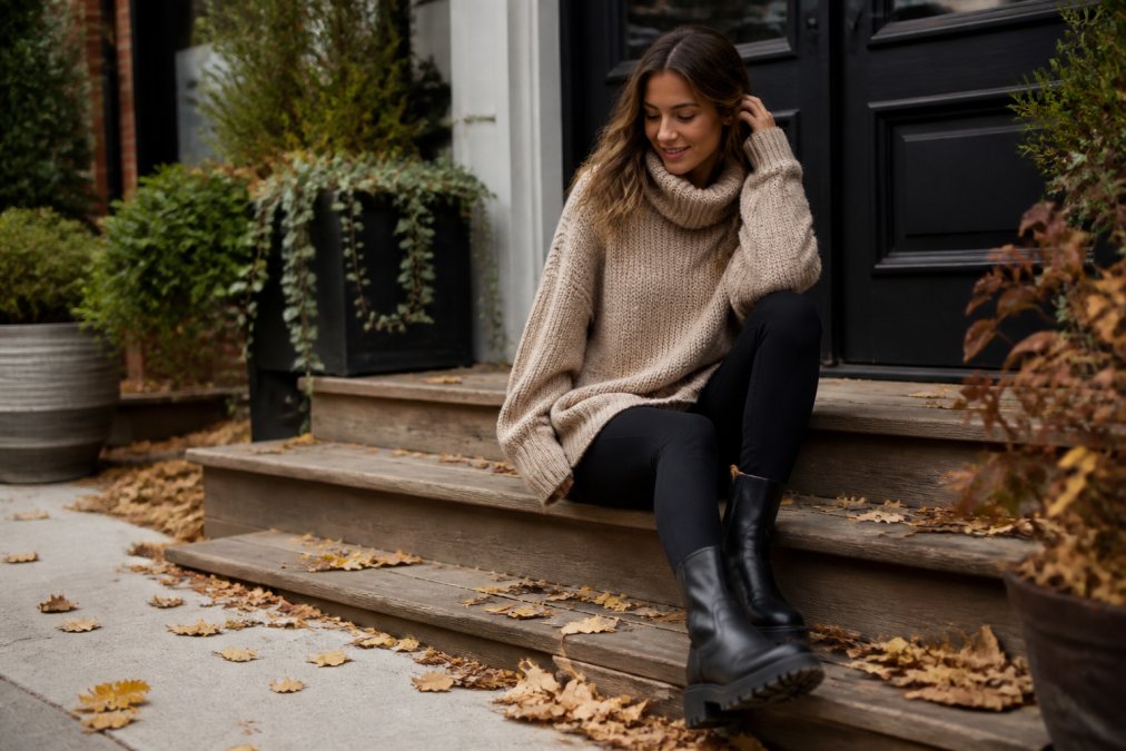 Styling Oversized Sweaters with Leggings and Boots