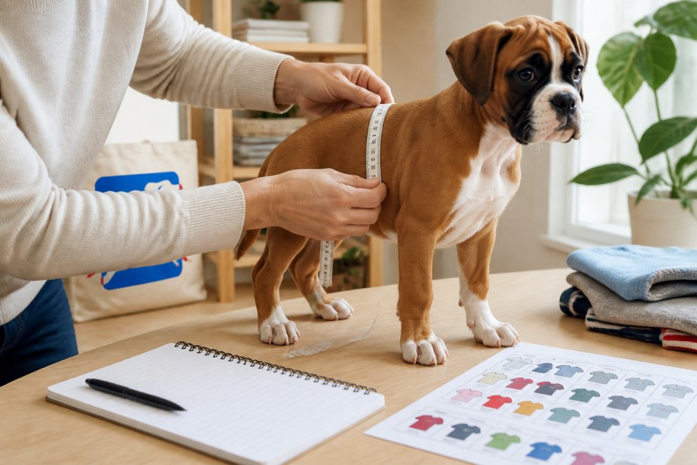 Step-by-step guide for measuring a dog's chest girth to ensure a perfect fit for dog apparel.
