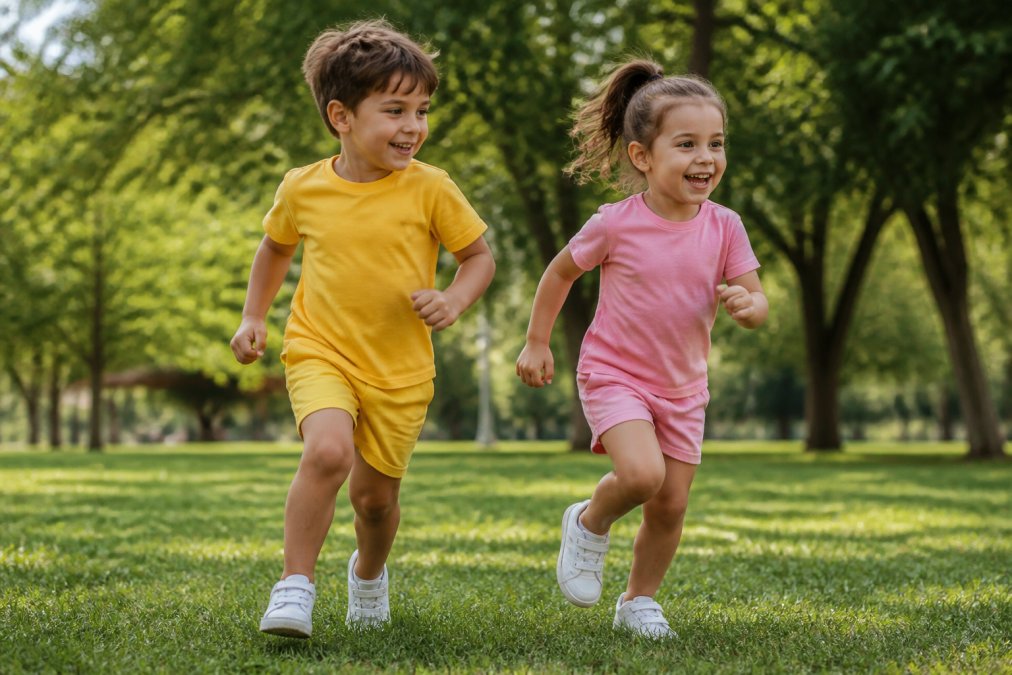 Professional illustration showing stylish play clothes for active toddlers
