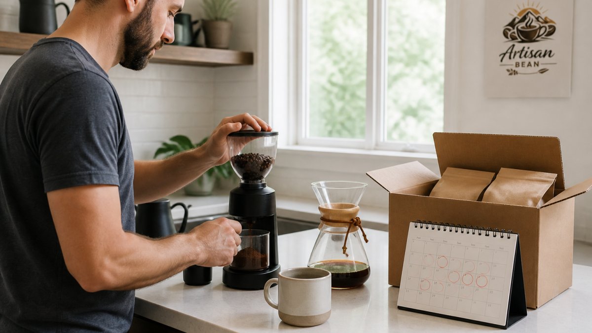 Infographic showing the correlation between coffee delivery frequency and home brewing habits using a calendar.