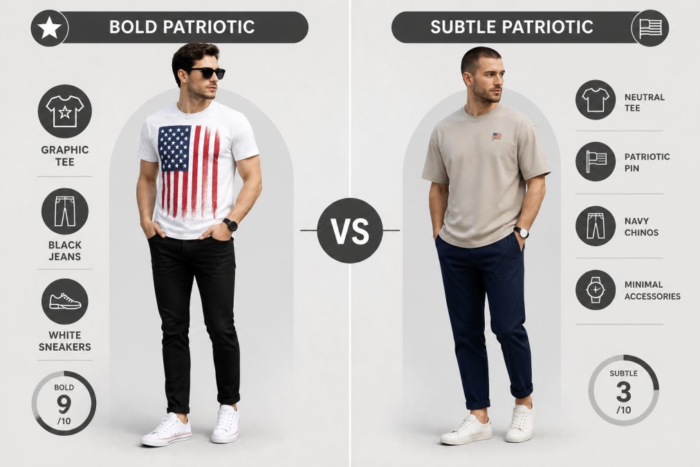 Professional illustration showing Two for patriotic streetwear style