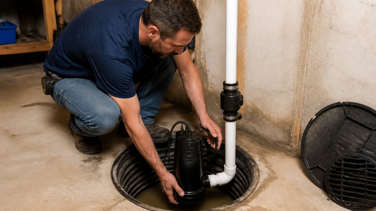 Diagram showing the components and labor steps for a sump pump installation cost breakdown