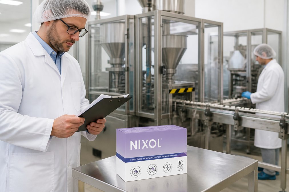 Technician checking quality records in a UK facility for Supplement Paradise alternatives for health conscious consumers.
