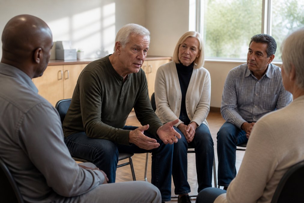 Professional illustration showing small and group and adults concepts for support groups for heart surgery patients